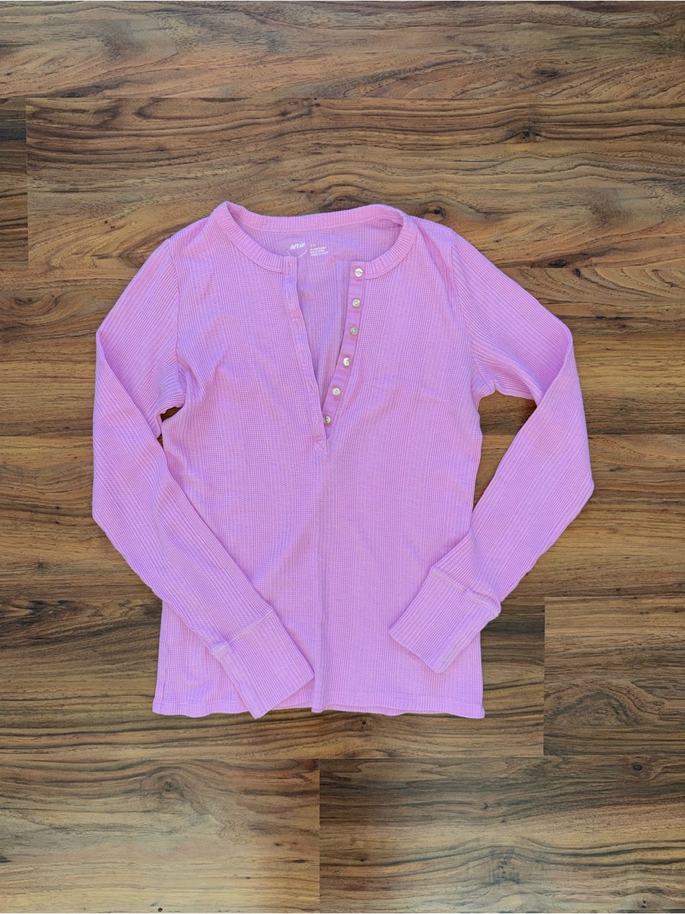 aerie Pink Henley Waffle Weave